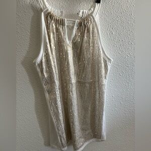 No Boundaries White and Gold Sequin Top